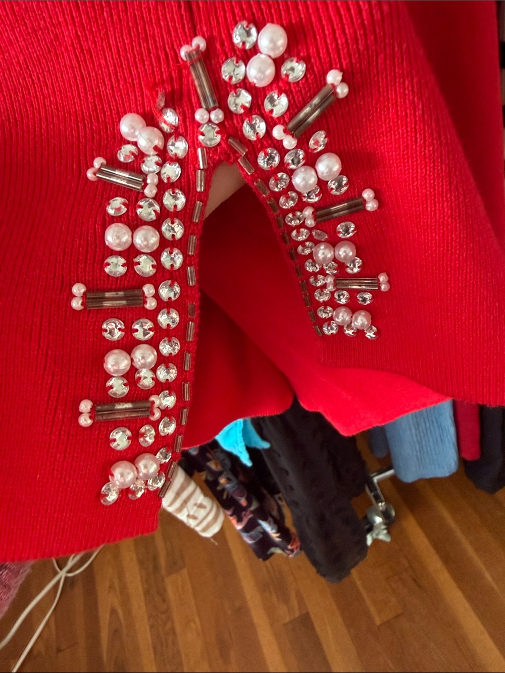 Quacker Factory Red Embellished Knit Pullover with Tassel Zipper pull - Picture 7 of 10